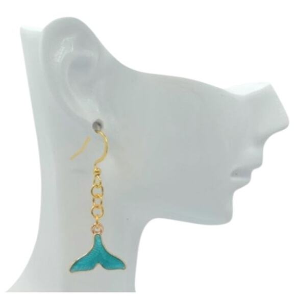 Blue Mermaid Tail Earrings Ocean Theme Jewelry Dangle Earrings Gift for Women - Picture 2 of 3